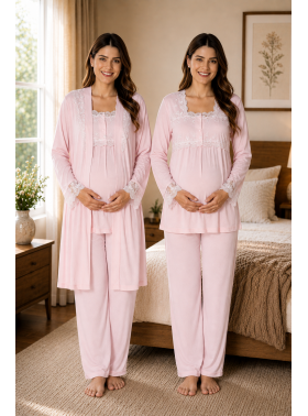 Effortt 2401P Pudra Lohusa Pijama Takım Sabahlık